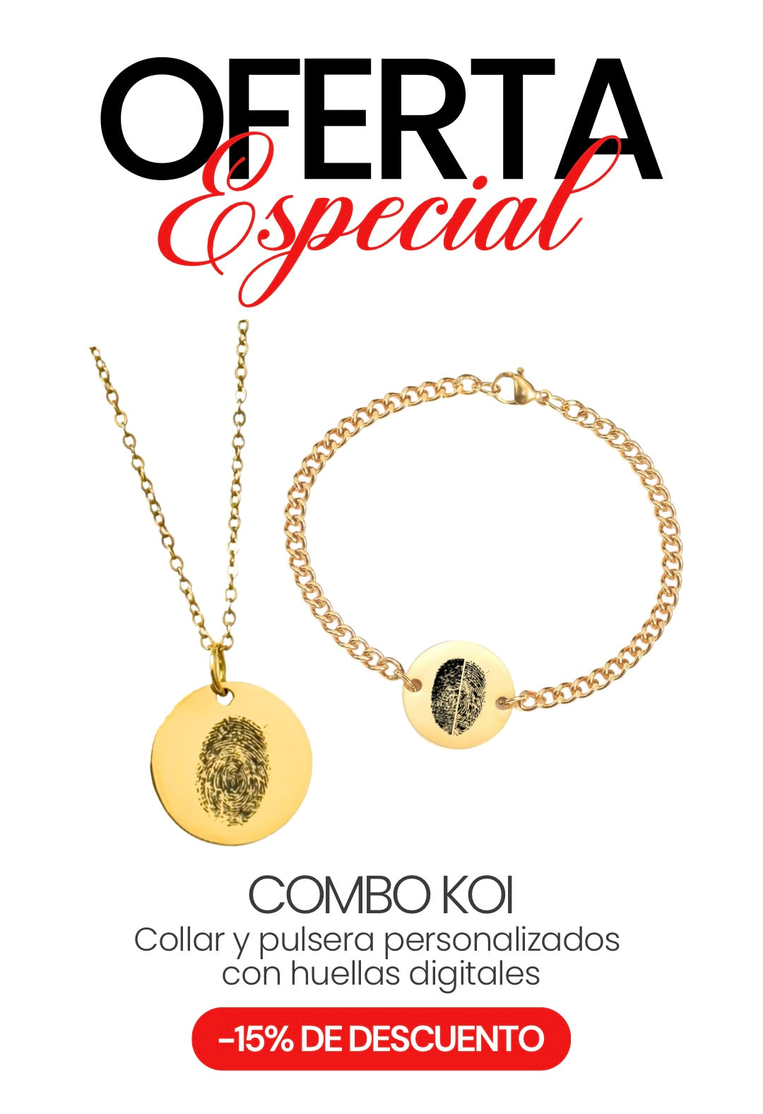 Combo Koi de Collar + Pulsera, Personalizados con Huellas Digitales