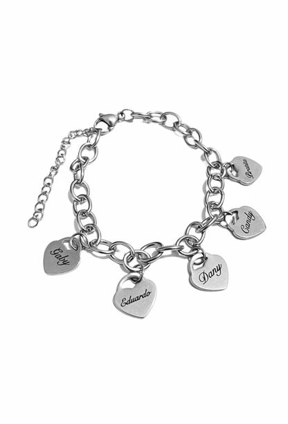 Pulsera Plata de Corazones Personalizada